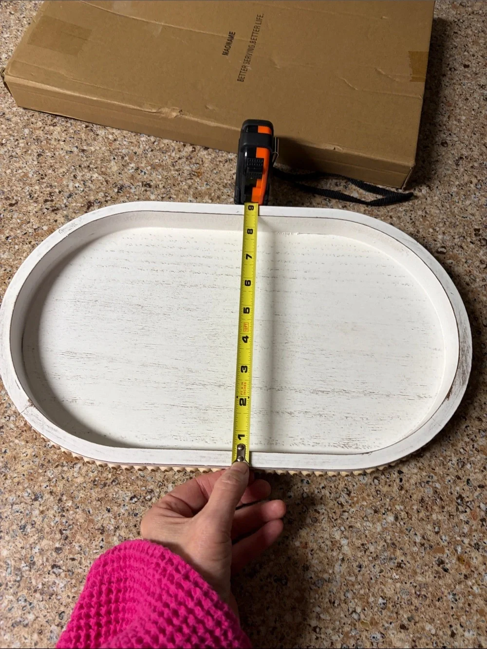 Maoname - White Decorative Oval Wood Tray - Home Bath